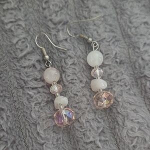Elegant Pink and White Beaded Earrings
